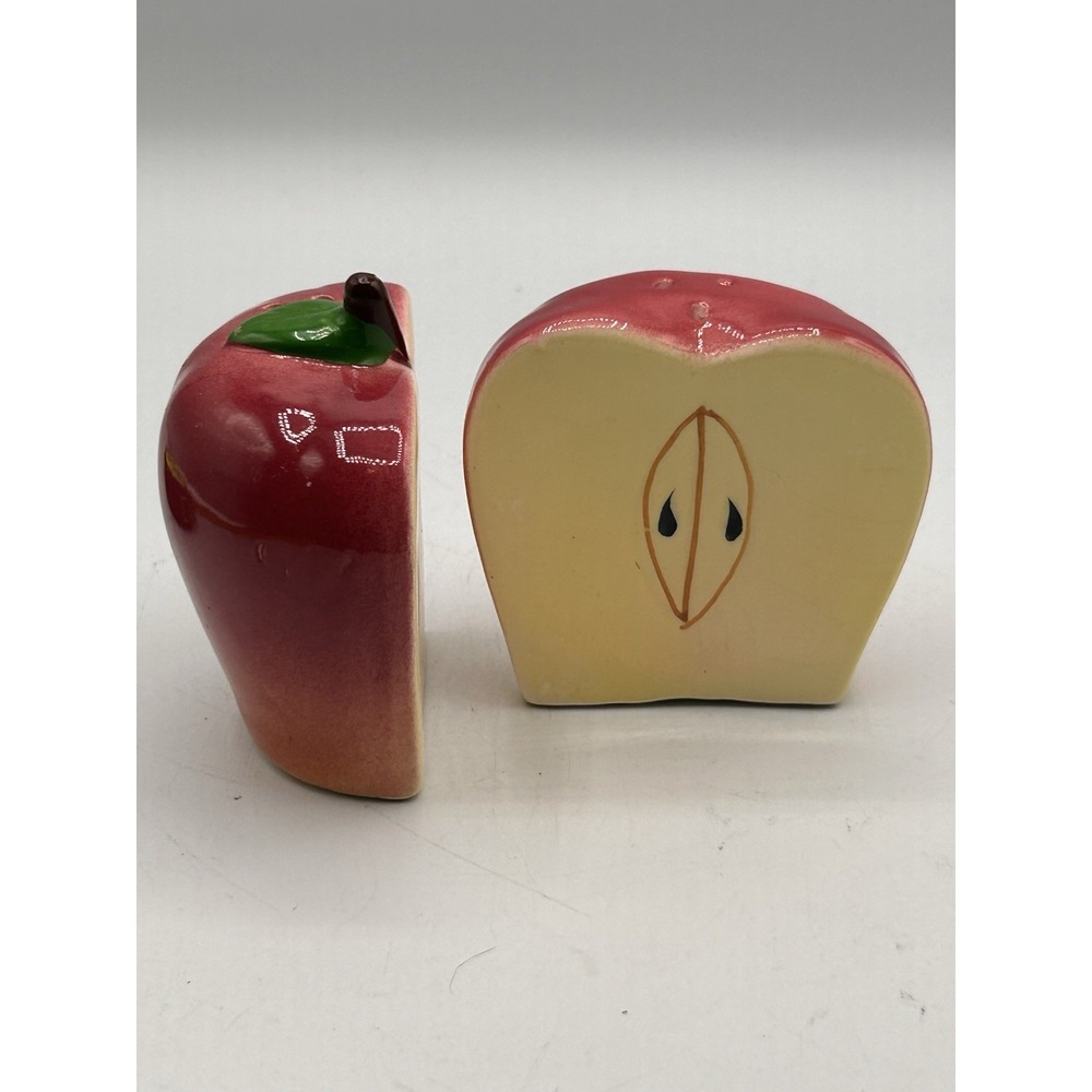 Vintage Ceramic Sliced Red Apple Halves Salt & Pepper Shakers